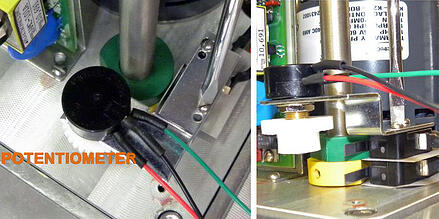 Mount potentiometer with the existing switches that you removed in step 4 to the actuator base plate using 4-40 screws (M-series will use spacers between switches)