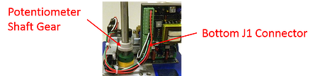 potentiometer shaft gear & bottom J1 green connector