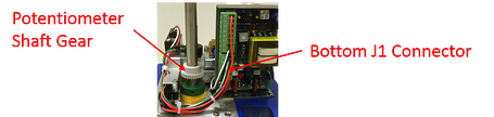 potentiometer shaft gear & bottom J1 green connector