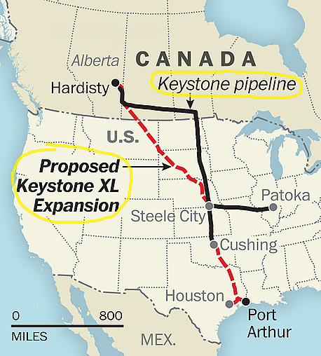 Keystone and Keystone XL Pipelines Map